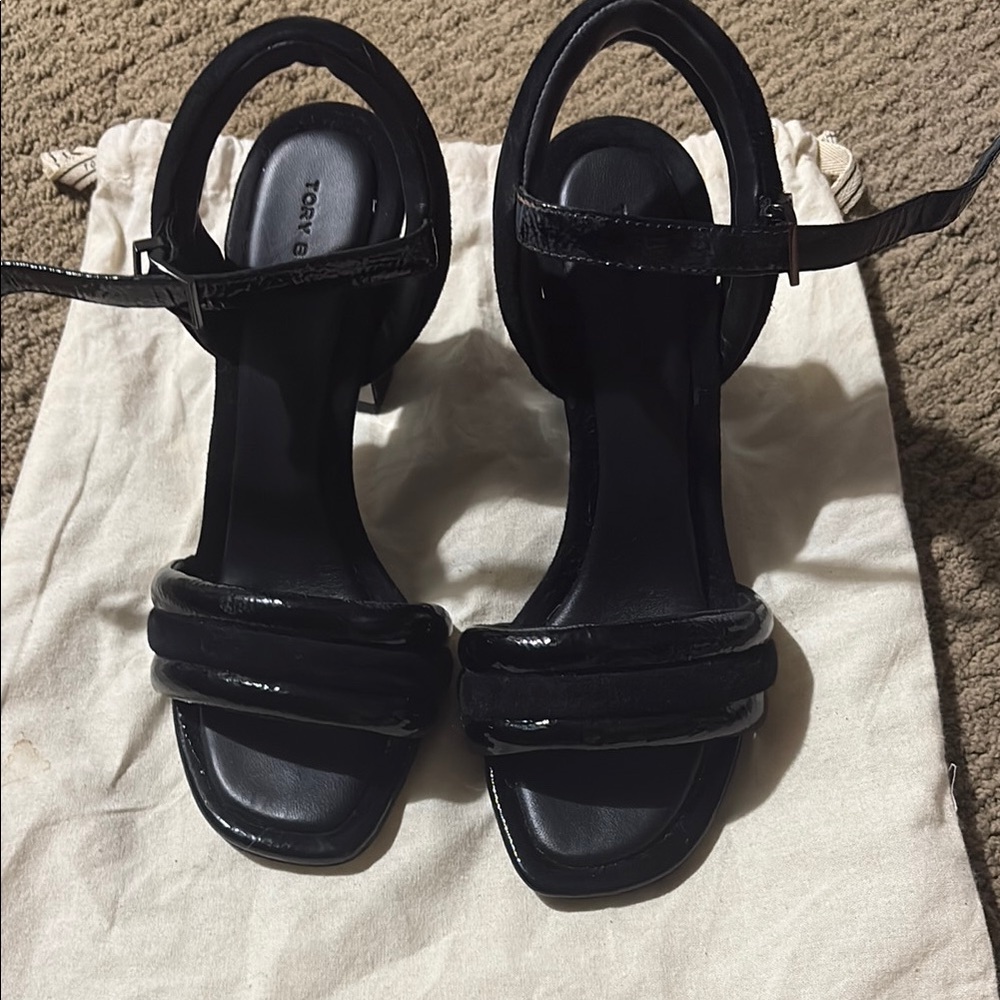 Tory Burch Black Strappy Heels with Ankle Strap